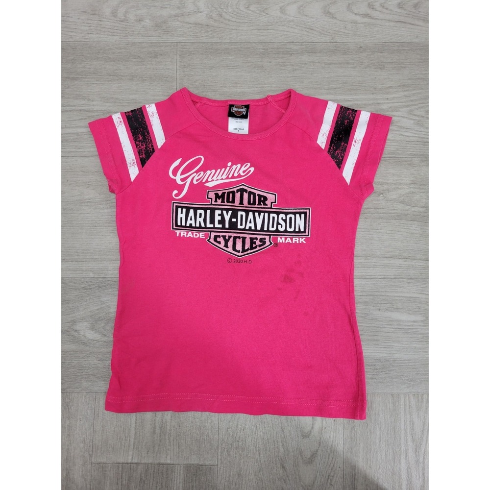 Harley-Davidson Girls Size 6 Pink Glitter Logo T-Shirt Cap Sleeve 2020